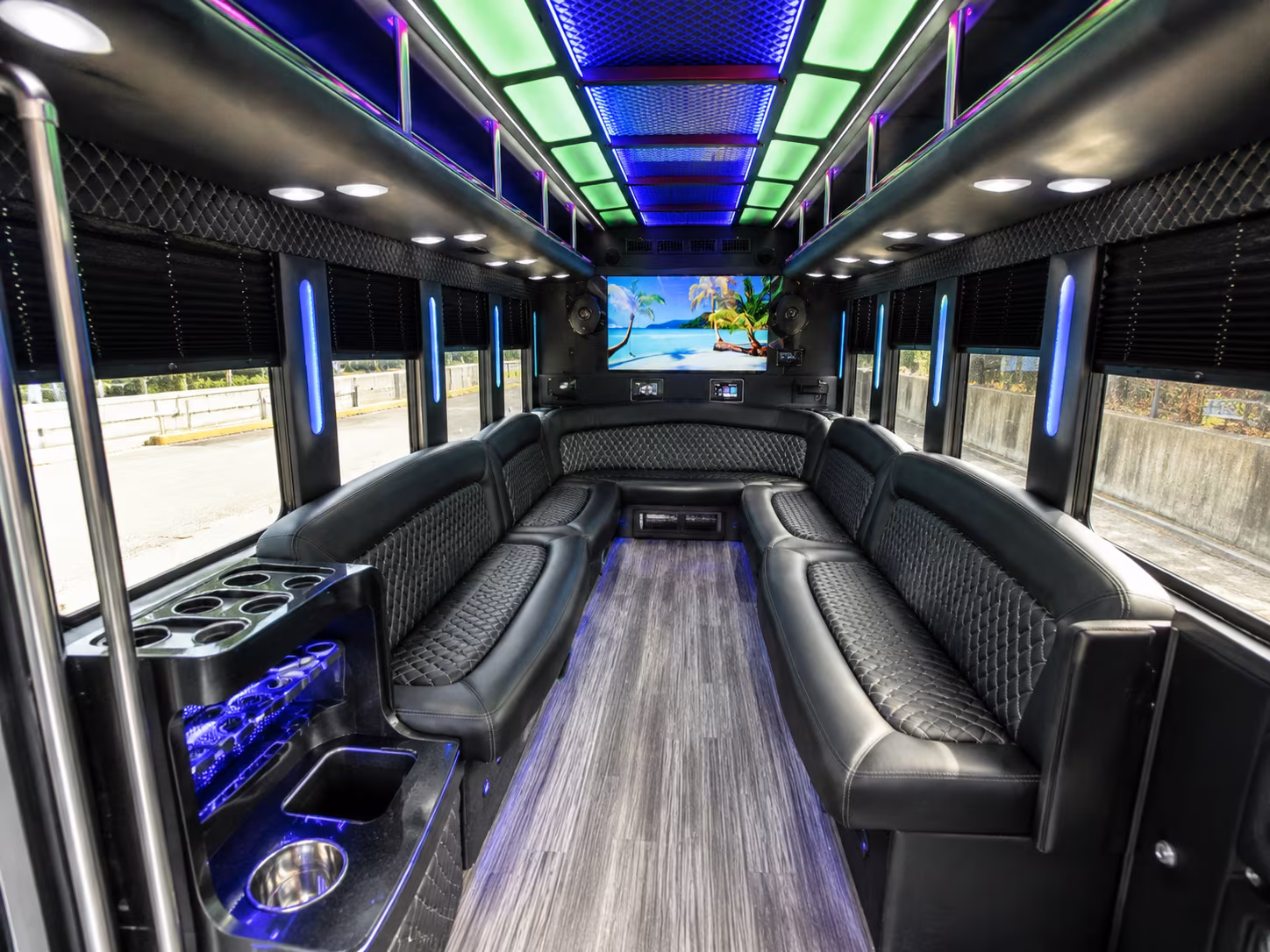 washington 18 passenger party bus inside
