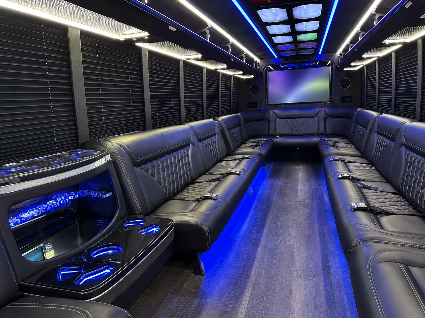 washington 20 passenger party bus inside